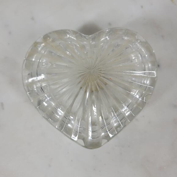 VTG Heart Leaded Crystal Box Lid 3" Clear Trinket Jewelry Dish Vanity Gift - Picture 1 of 13